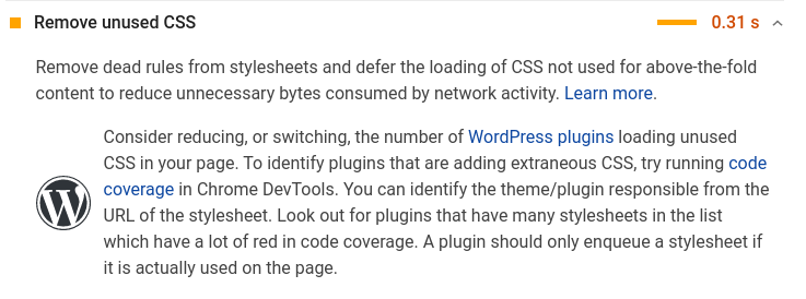 Remove unused CSS PageSpeed Insights Warning 