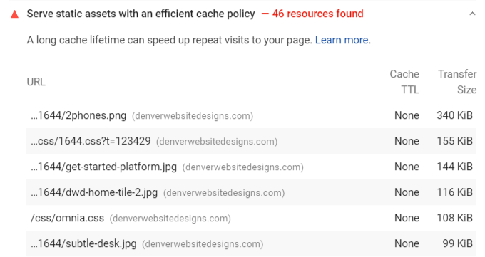 serve static assets with an efficient cache policy PageSpeed recommendation