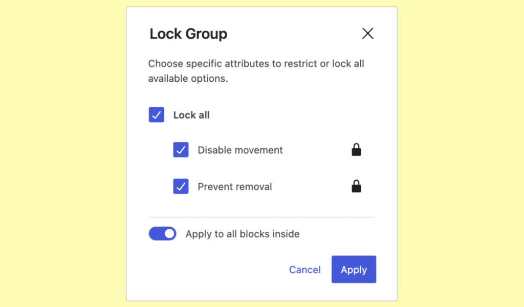 lock settings in WordPress 6.1