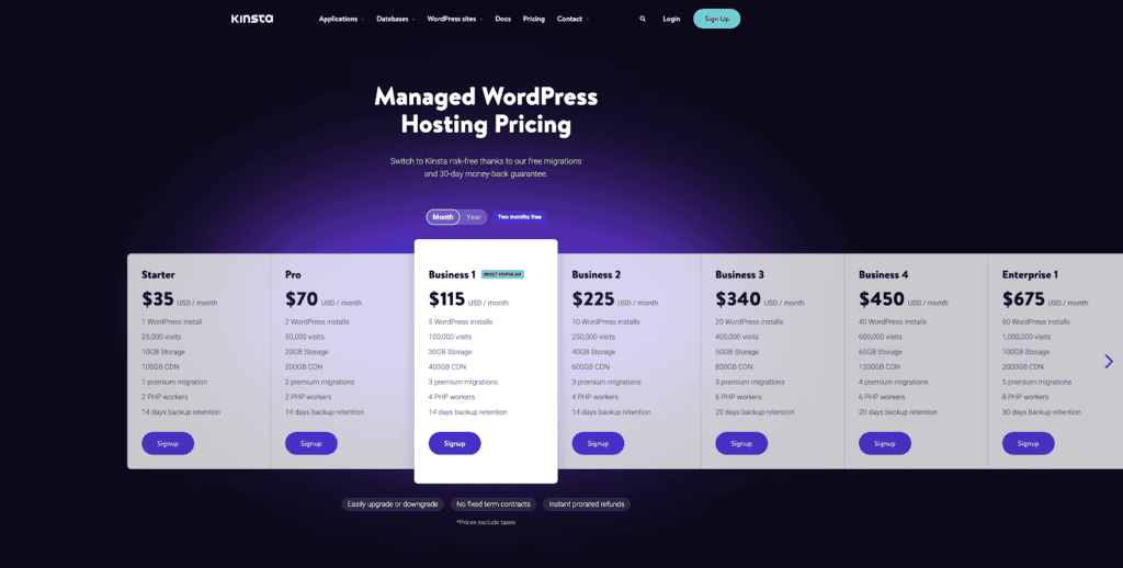 Kinsta pricing