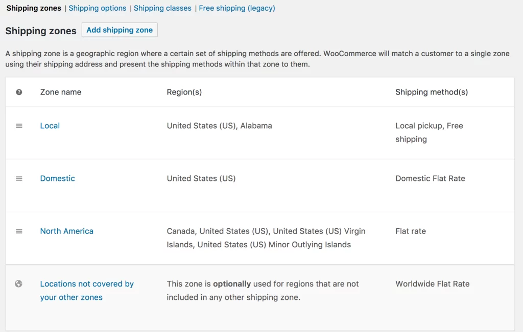Add shipping zones