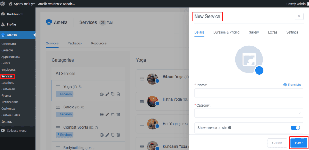 wp-amelia-service-page-creation-in-wordpress-dashboard