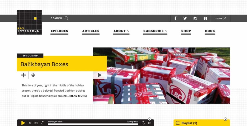 99% Invisible - Podcast Website Example