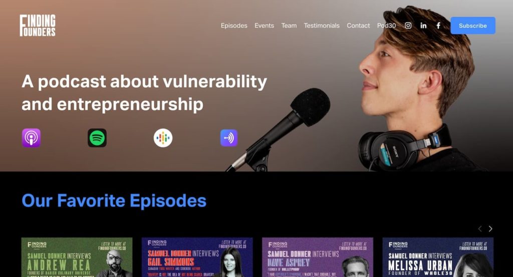 Finding Founders - Podcast Website Example