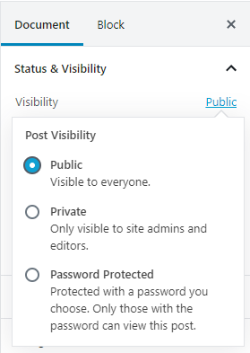 Available options to change the visibility