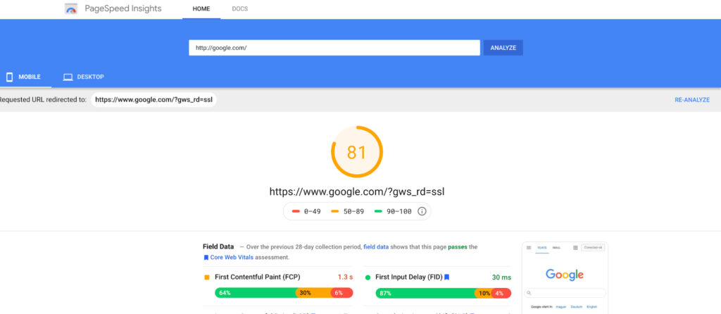 PageSpeed Insights-website speed test tools