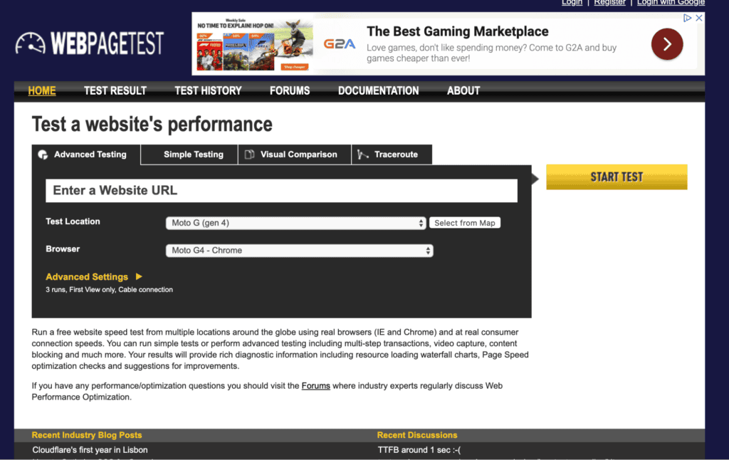 WebPageTes-website speed test tools