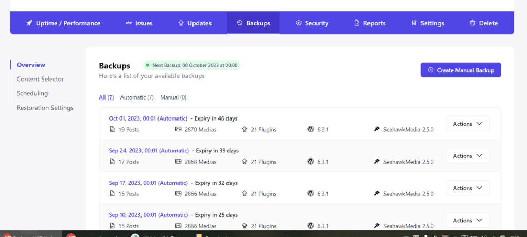 WP umbrella automatic backup