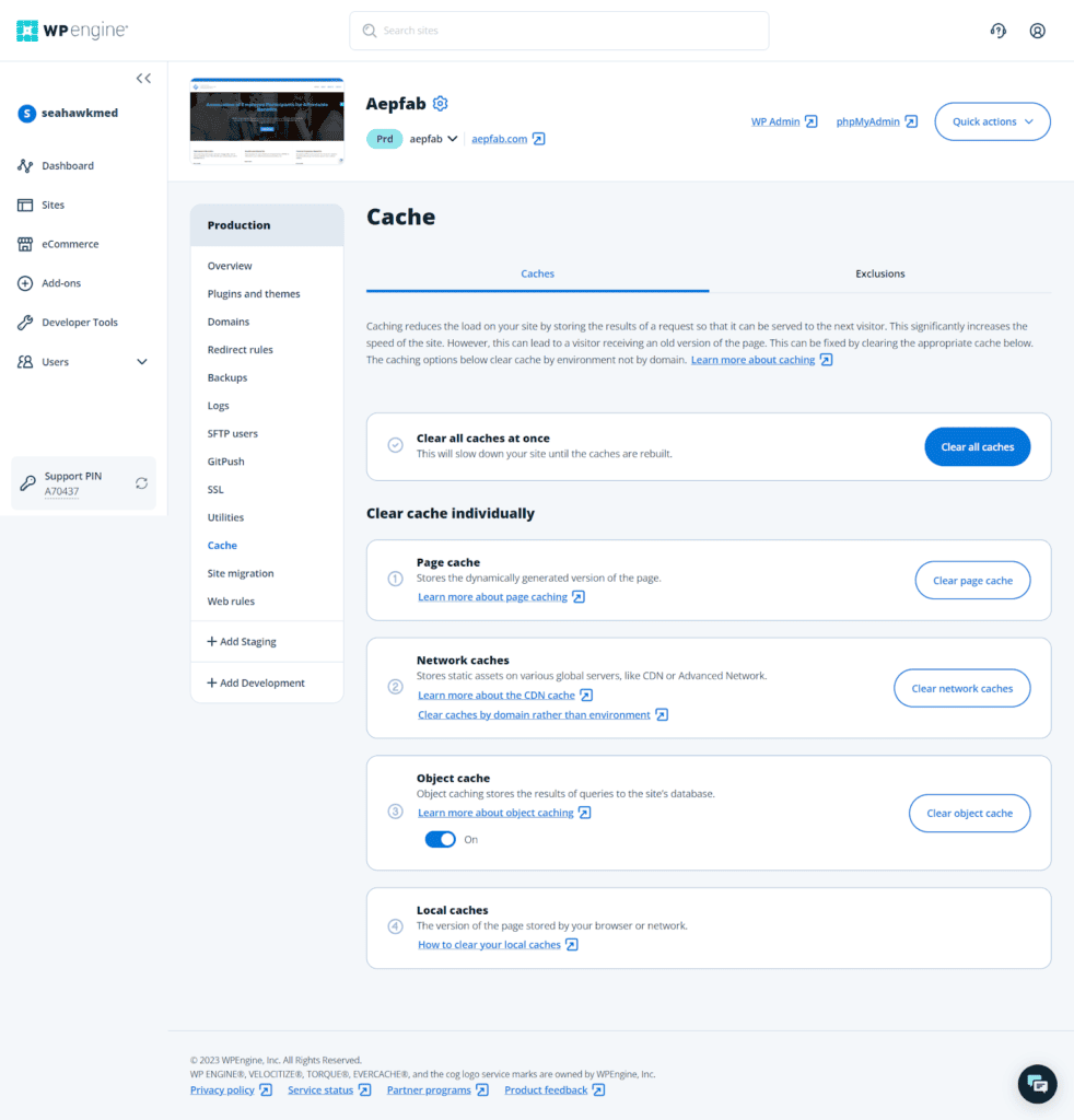 WP Engine Cache Management