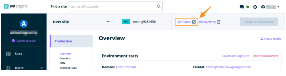 WP Engine One-Click WordPress Admin Access