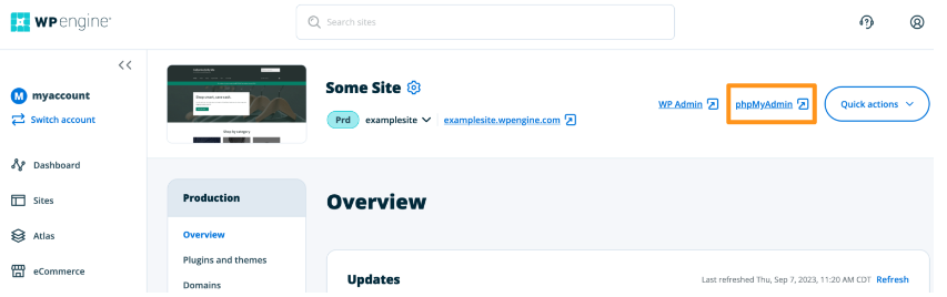 WP Engine One-Click phpMyAdmin Access