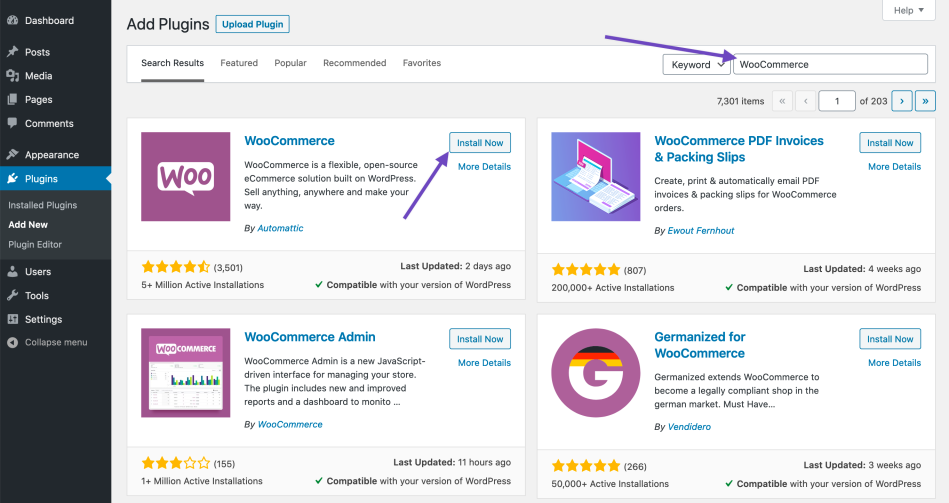 WooCommerce Plugin on WordPress Interface