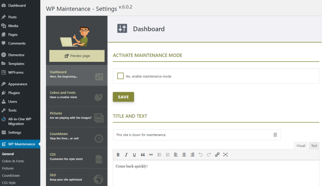 WordPress Maintenance Mode