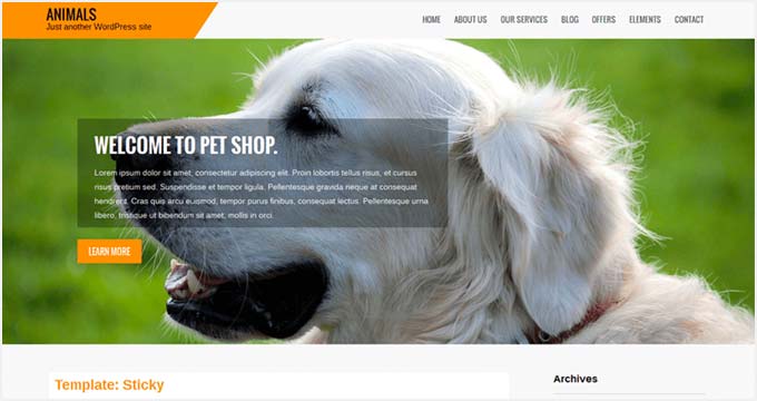 WordPress Website Templates for Pets