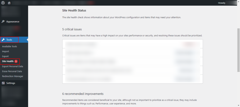 check-site-health-worpdress-updating-and-publishing-failed-errors