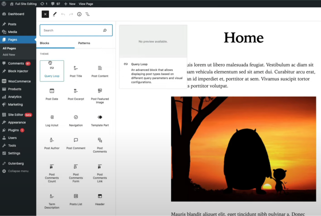 Navigate Full Site Editor