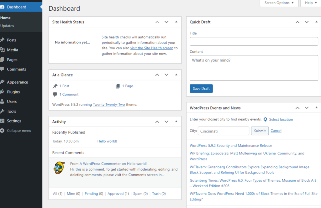 WordPress Admin Panel