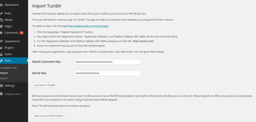 Authorizing and Importing Your Tumblr Blog