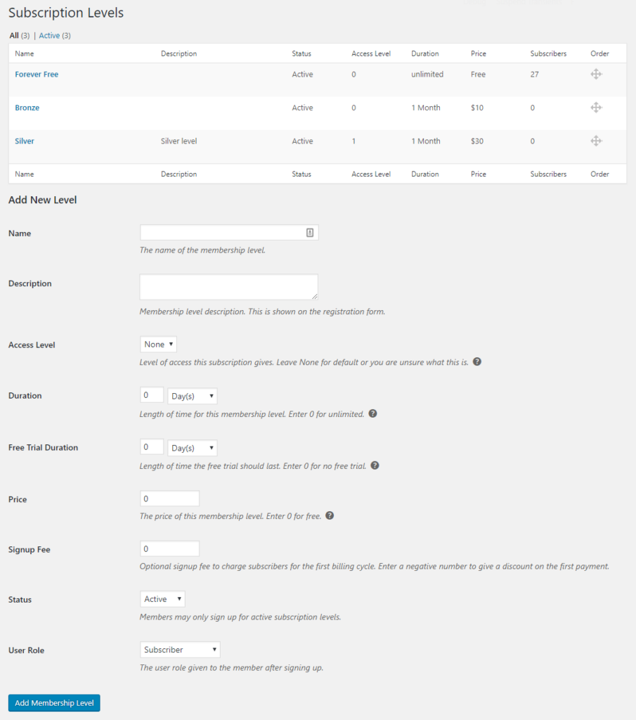 restrict-content-pro-plugin-membership-levels