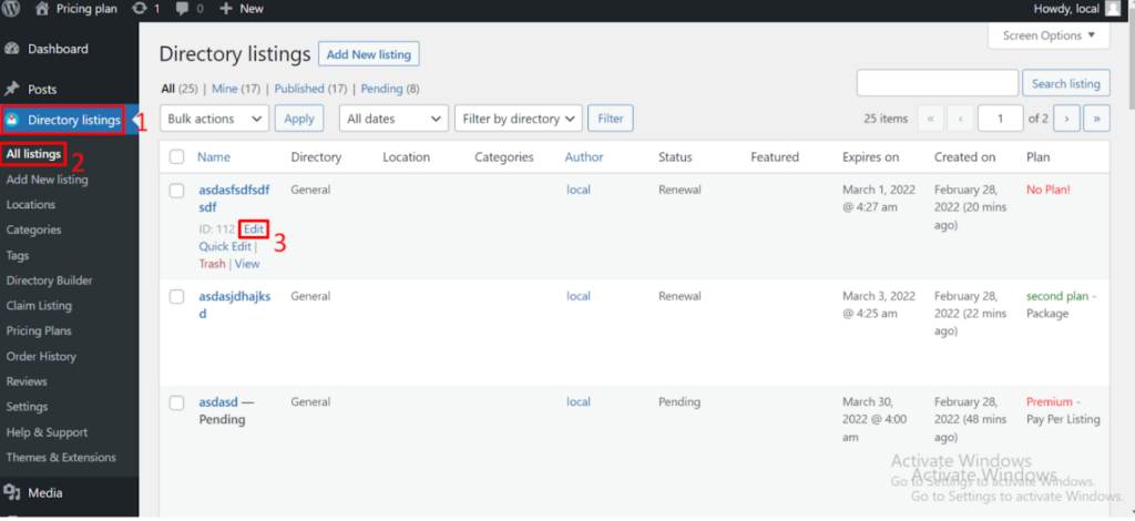 Add Directory Listings Manually